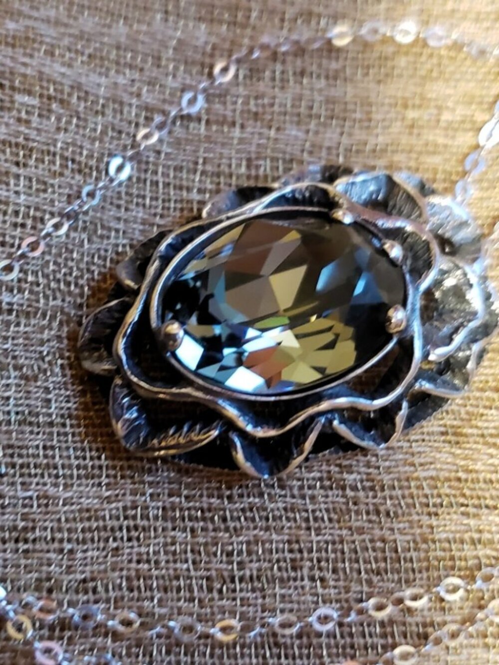 Sterling Silver Smoky Quartz Filigree Pendant Necklace - A RL 925 - NWOT